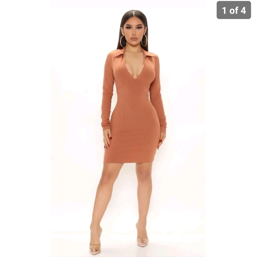 Fashion Nova in new York Ribbed Mini Dress Size Medium Color brown nwt
